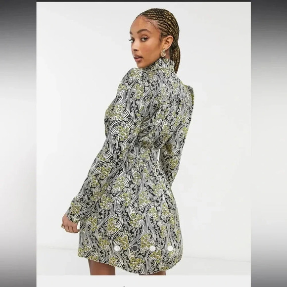 Topshop IDOL paisley mini dress in multi w/ long puff sleeves size 6 NWT Womens - Picture 3 of 14